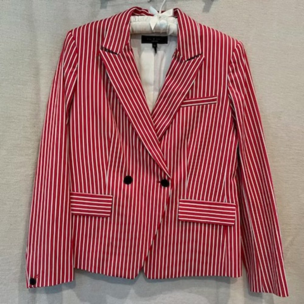 Rag and Bone Red with White-striped Lined Blazer